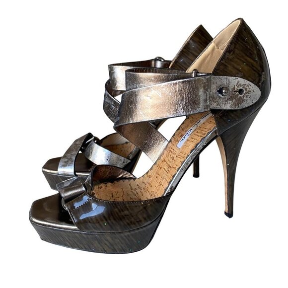 Oscar de La Renta Leather Stiletto Platform Heels EU38 US7.5 Glam Cocktail Party - Picture 3 of 13